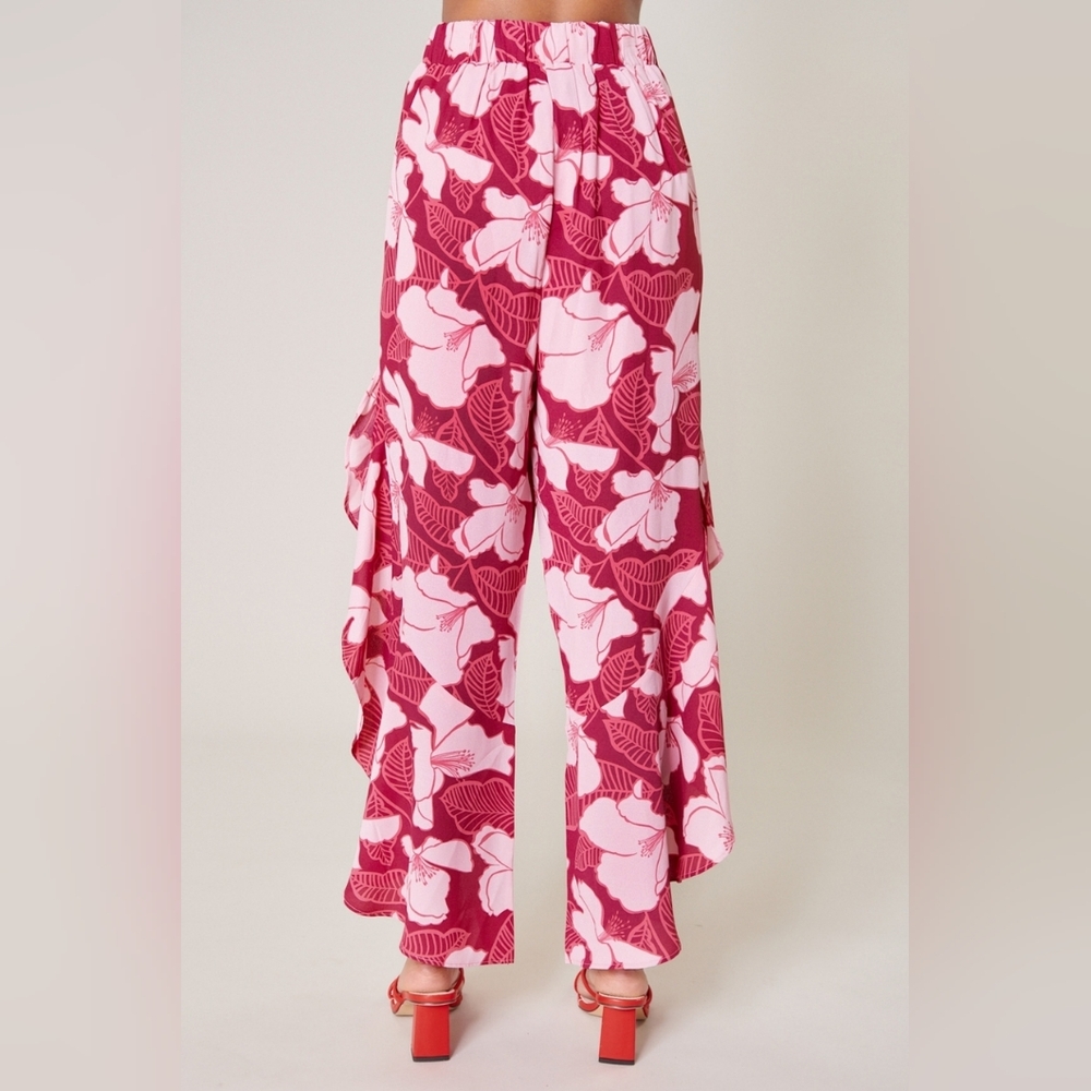 Sugarlips Floral Ginger Berry Ruffle Side Slit Pants (nwt) - Avail In Plus Size - Picture 4 of 6